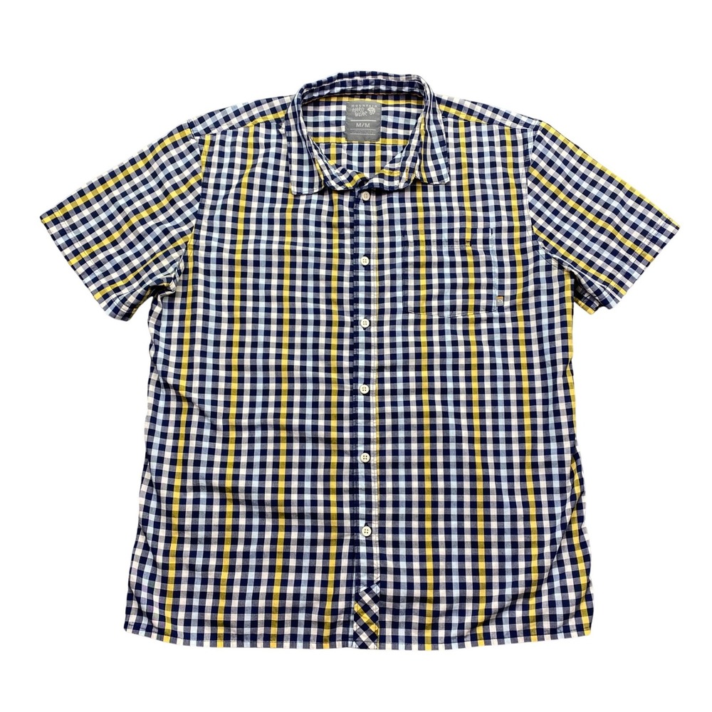 Mountain Hardwear Mens Medium Blue Yellow Plaid Short Sleeve Button Down Shirt